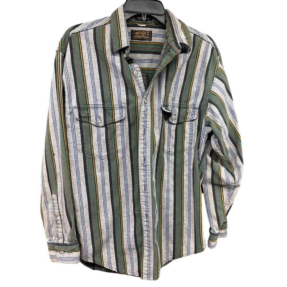 90s Eddie Bauer Men's Medium Vintage 80s Flannel Striped Western Ranchwear Rodeo